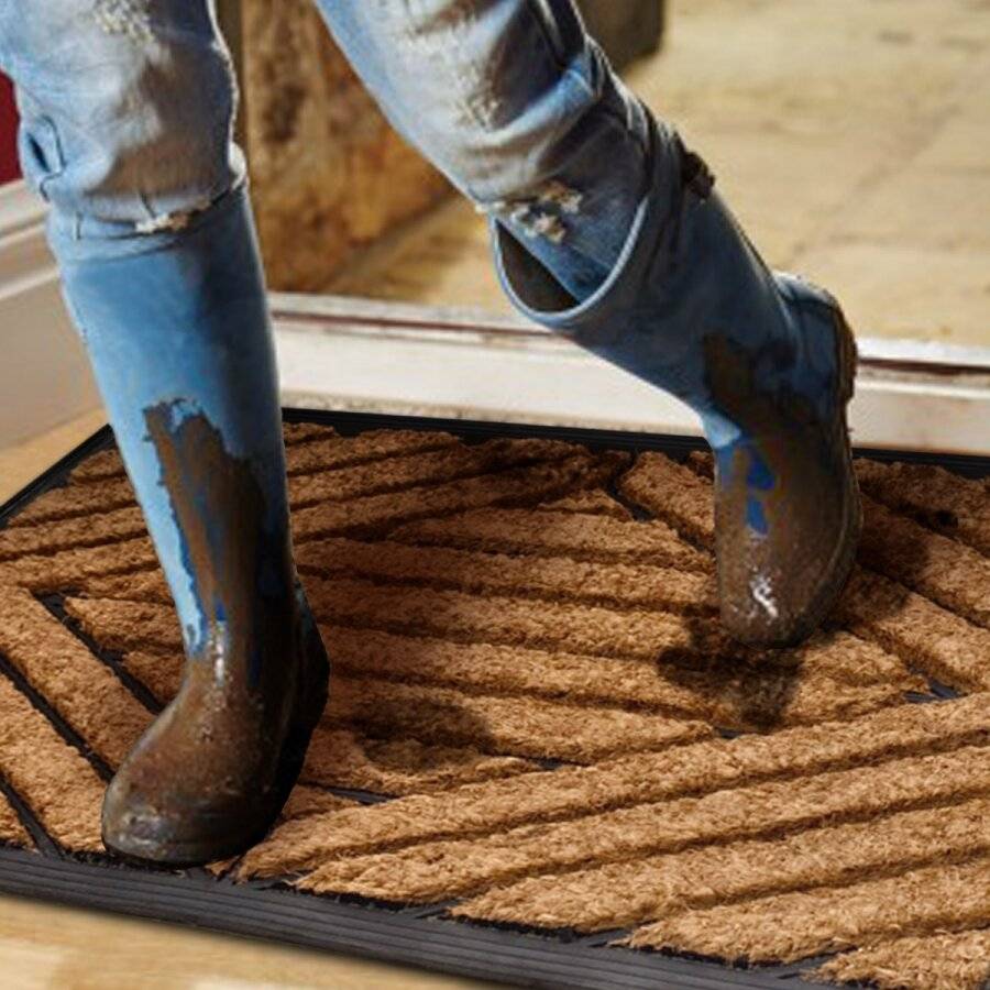 PVC Backed Moulded Brushed Coconut Coir Entrance Doormat, 45 x 75 cm