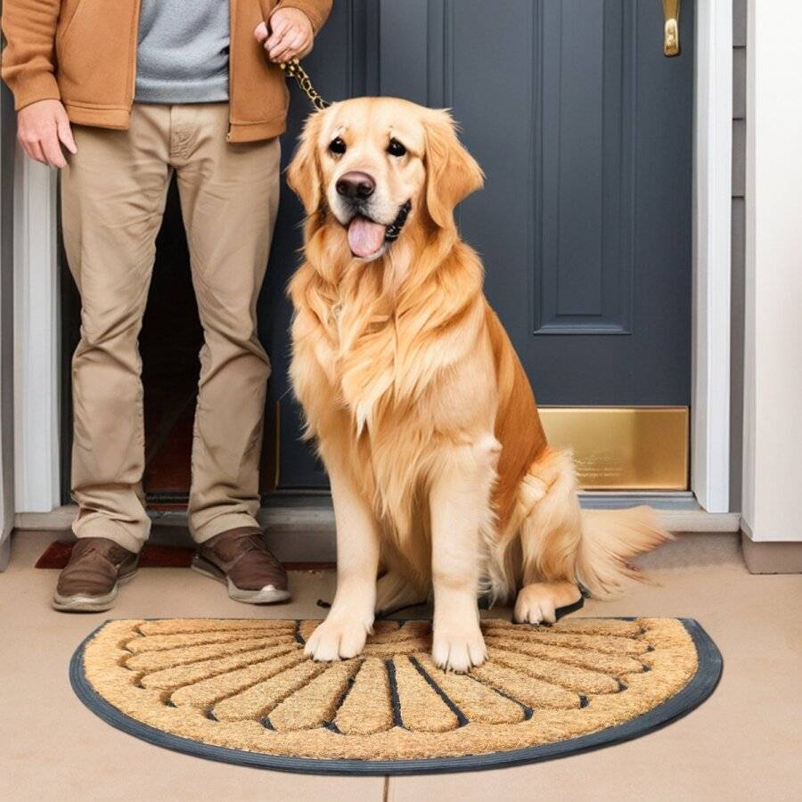 PVC Half Moon Moulded Brushed Coconut Coir Entrance Doormat, 45 x 75cm