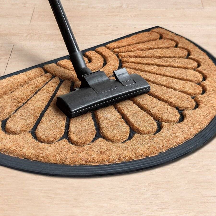 PVC Half Moon Moulded Brushed Coconut Coir Entrance Doormat, 45 x 75cm