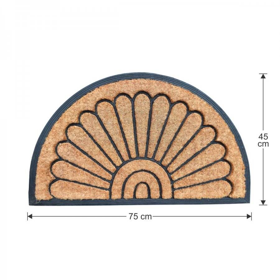 PVC Half Moon Moulded Brushed Coconut Coir Entrance Doormat, 45 x 75cm