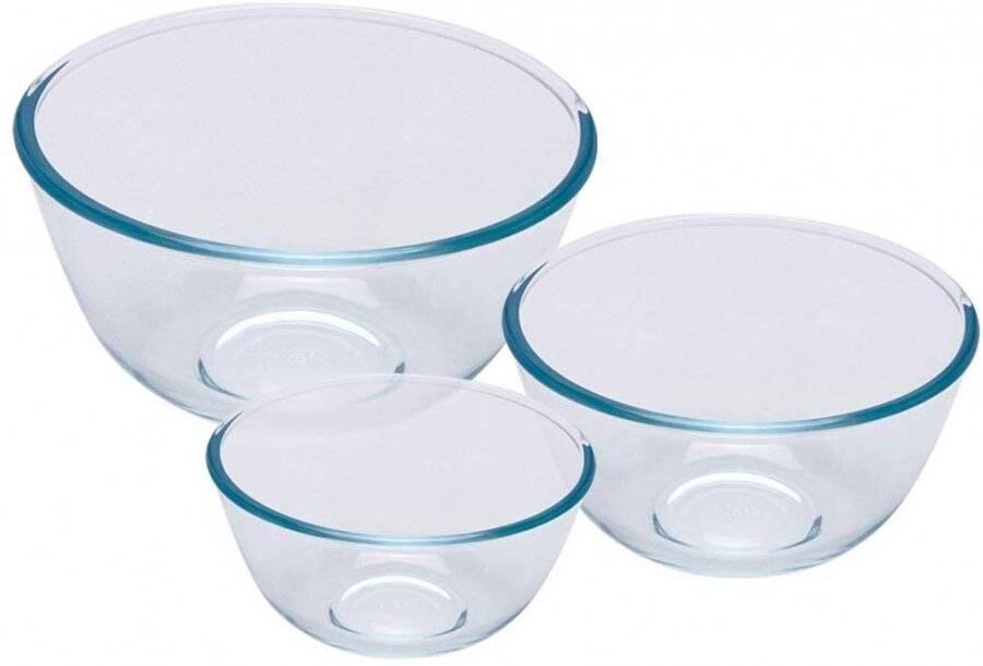 Pyrex High Resistance 3 Piece Glass Mixing Bowl Set,0.5 L/1.0 L /2.0 L