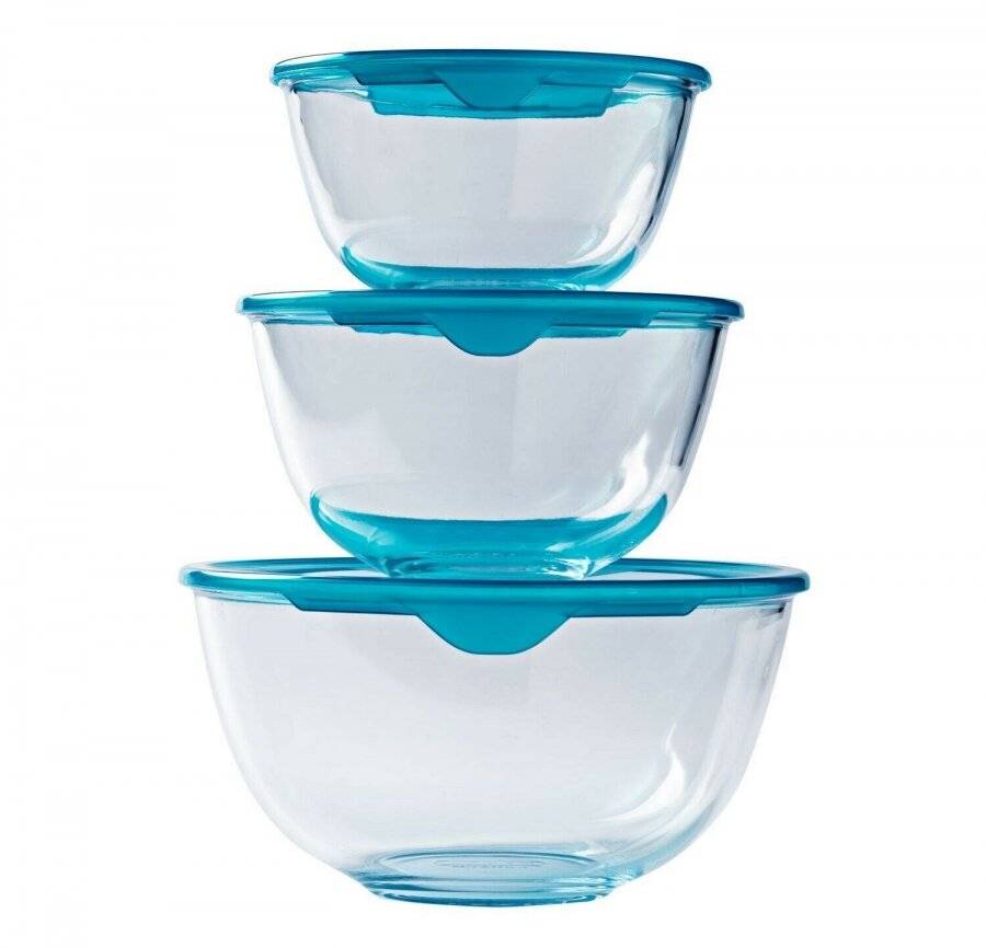 Pyrex High resistance Set of 3 Round Bowl With Lid -0.5 L, 1 L and 2 L