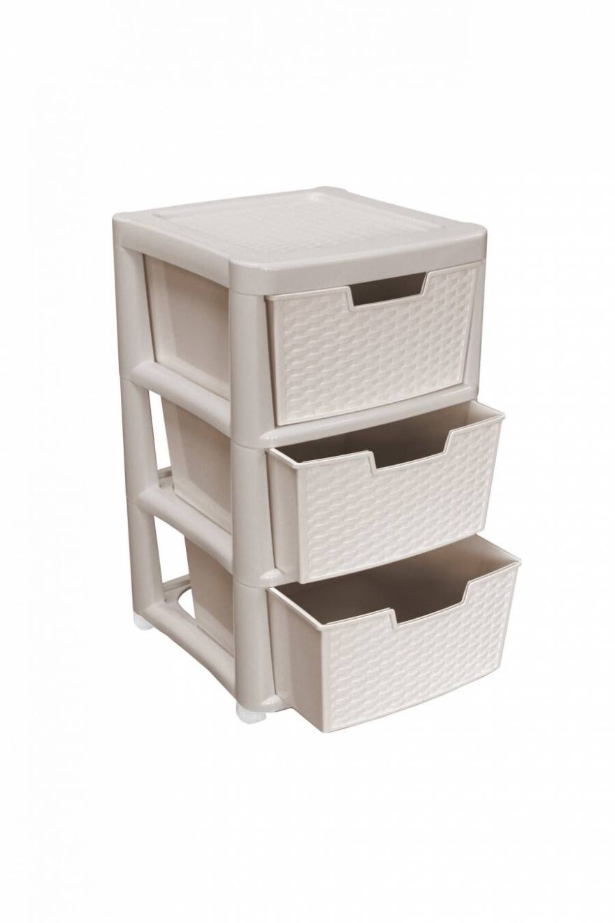 Rattan Style Large 3 Drawer Plastic Storage Unit - Mushroom