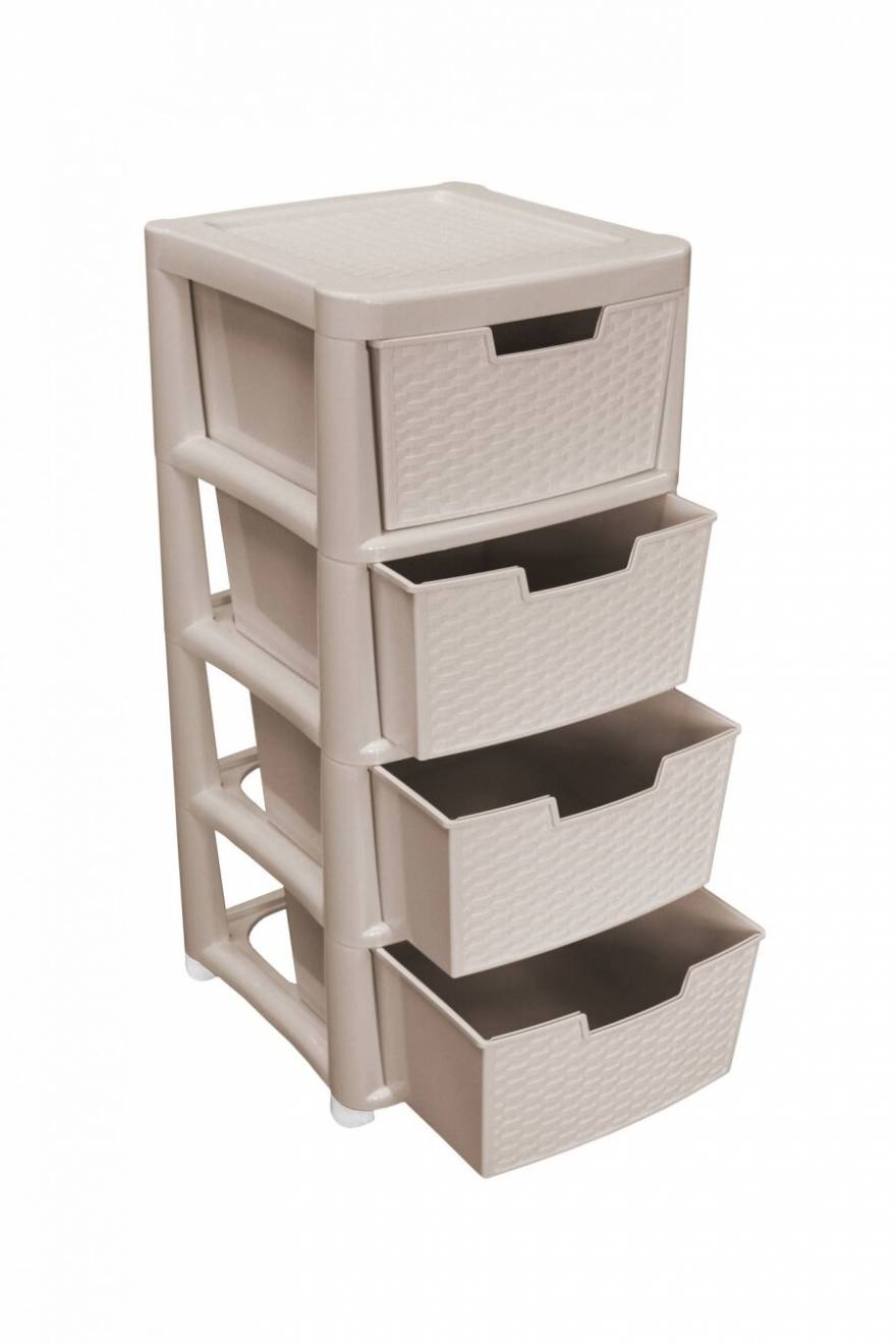 Rattan Style Large 4 Drawer Plastic Storage Unit - Mushroom