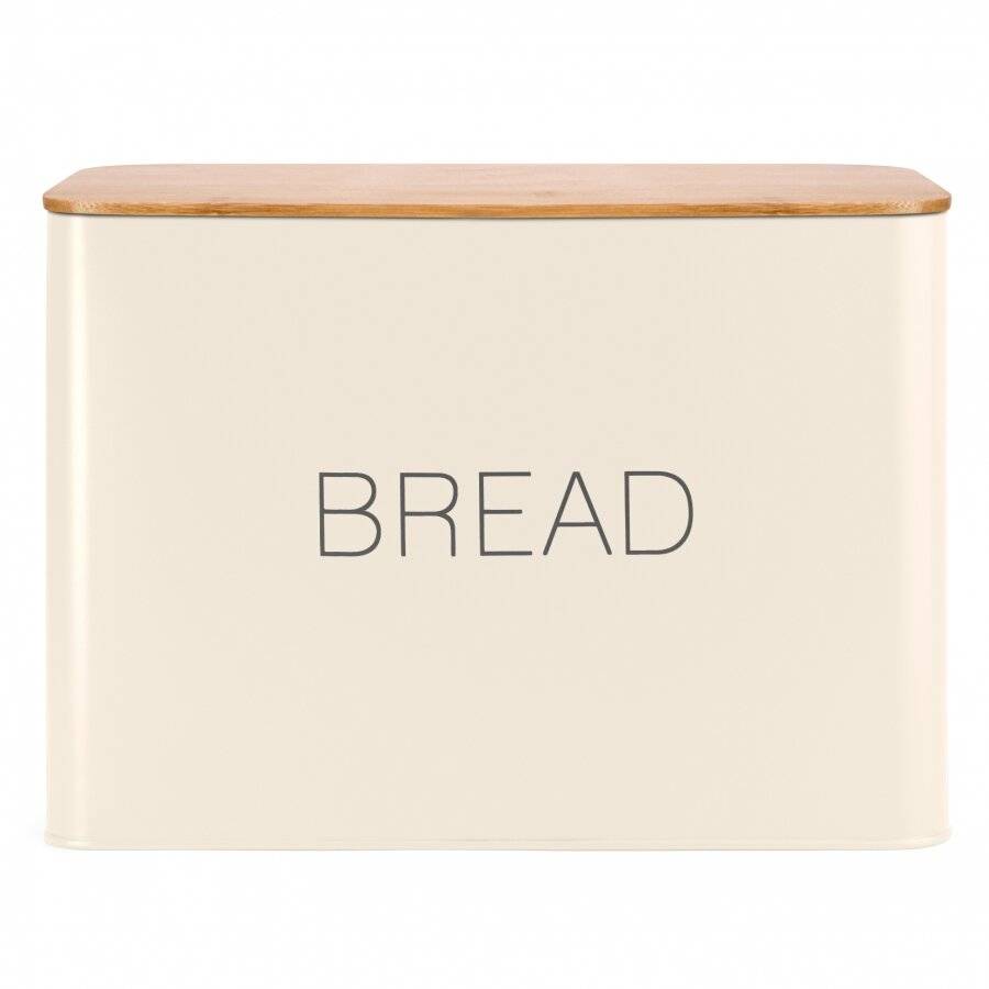 EHC Rectangular Enamel Bread Storage Container With Bamboo Lid - Cream