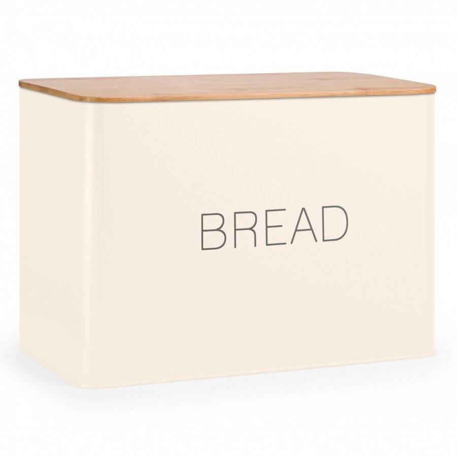 EHC Rectangular Enamel Bread Storage Container With Bamboo Lid - Cream