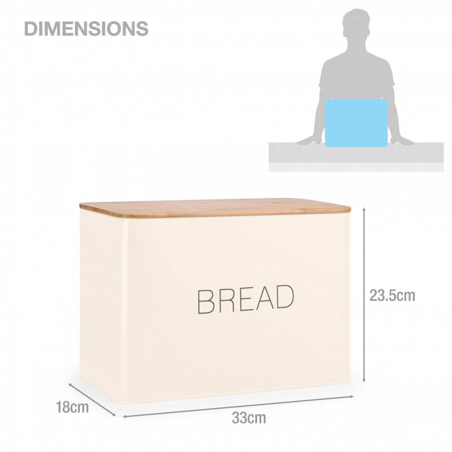 EHC Rectangular Enamel Bread Storage Container With Bamboo Lid - Cream