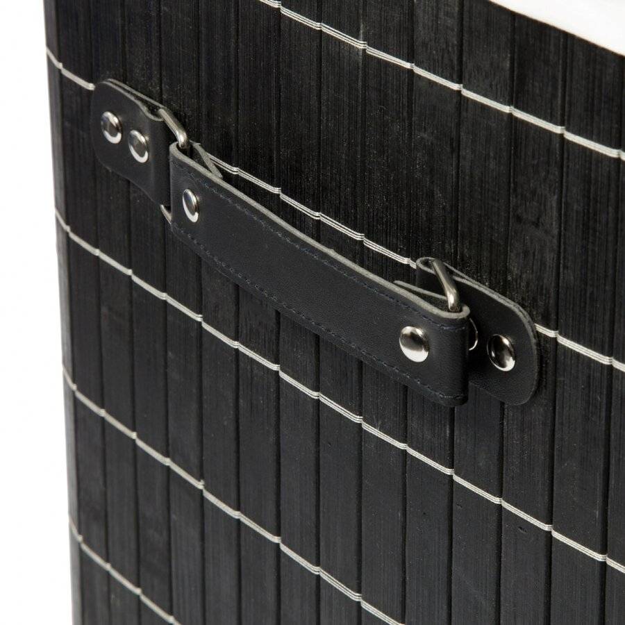 Rectangular Folding Bamboo 2 Compartment Laundry Basket - Black