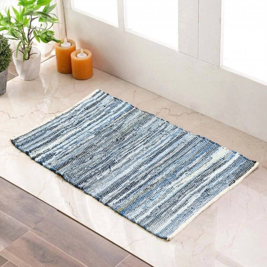 Recycled Cotton Handmade Denim Chindi Floor Rug, 60 x 90 cm