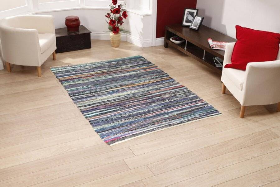 Recycled Cotton Handmade Multi Coloured Chindi Floor Rug -120 x 170 cm