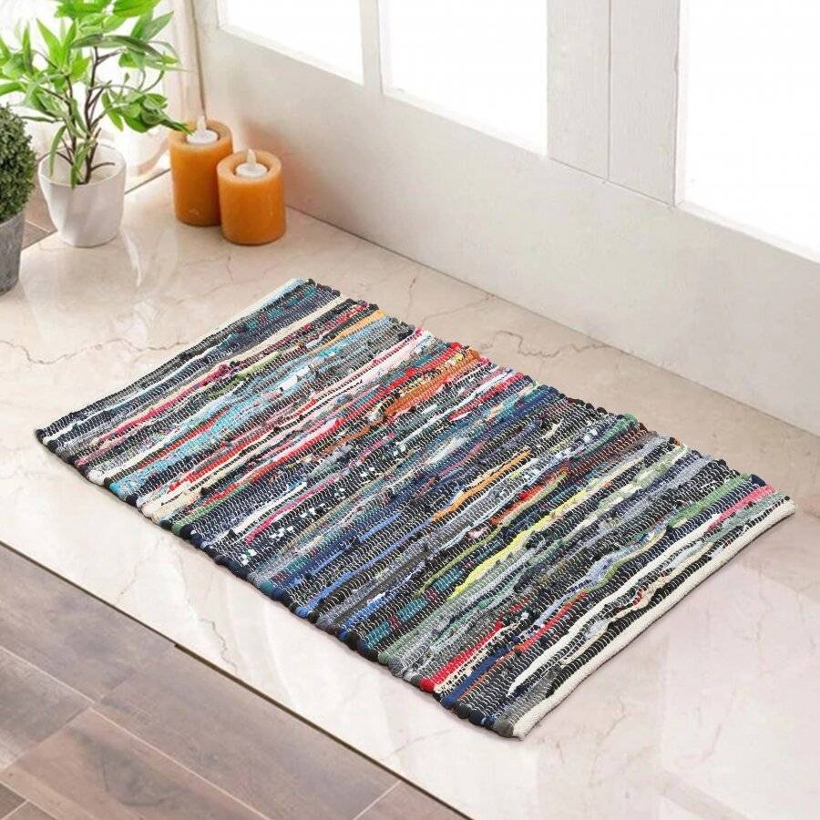 Recycled Cotton Handmade Multi Coloured Chindi Floor Rug - 60 x 90 cm