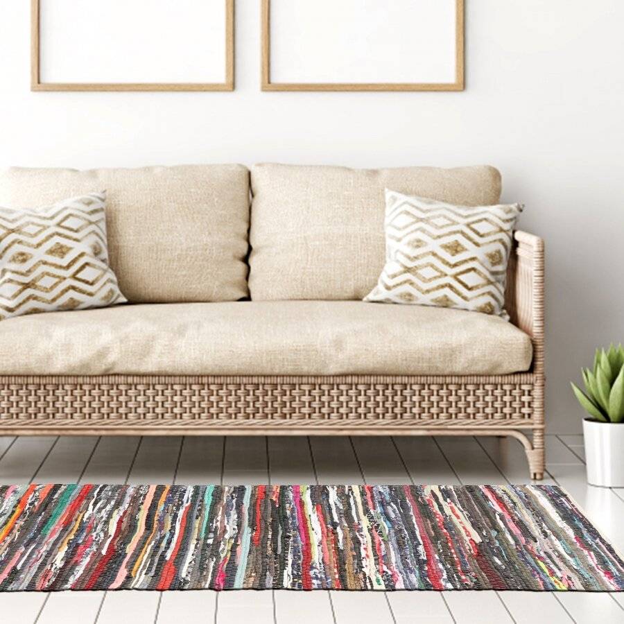 Recycled Cotton Handmade Multi Coloured  Chindi Floor Rug -70 x 140 cm