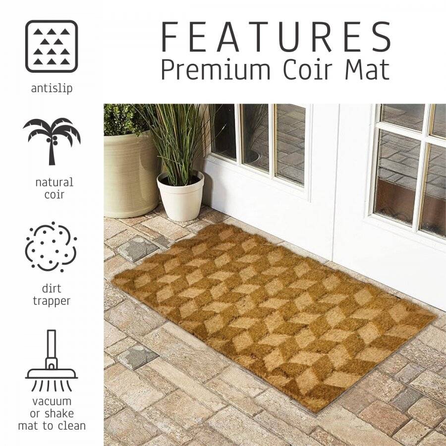 Retro Embossed PVC Backed Natural Coir Entrance Doormat, 40x70cm