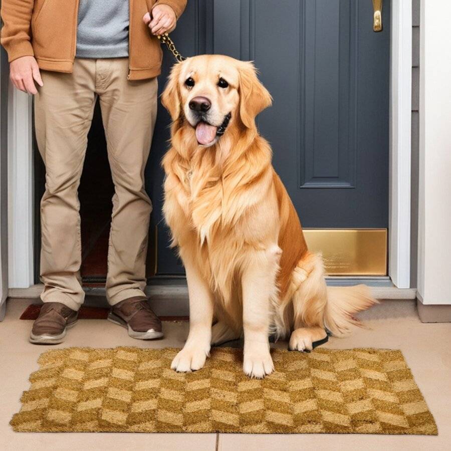 Retro Embossed PVC Backed Natural Coir Entrance Doormat, 40x70cm