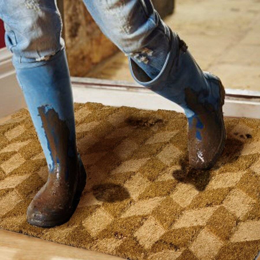 Retro Embossed PVC Backed Natural Coir Entrance Doormat, 40x70cm