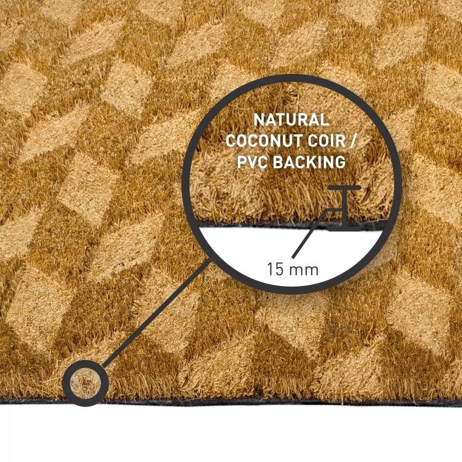 Retro Embossed PVC Backed Natural Coir Entrance Doormat, 40x70cm