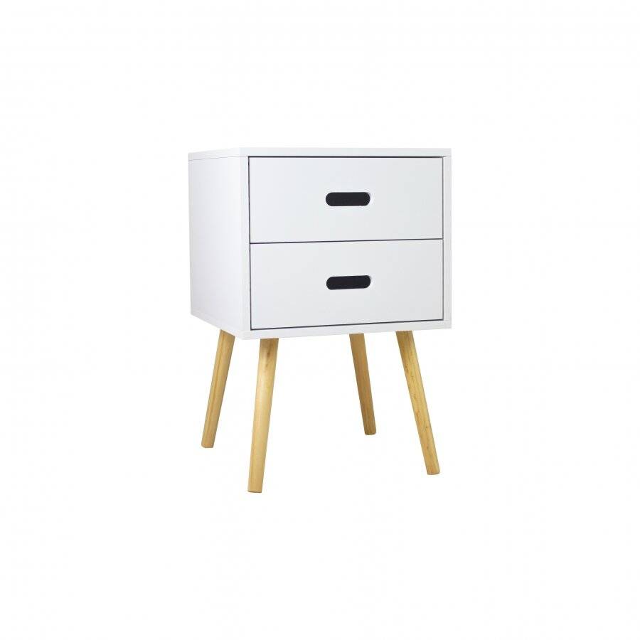 Retro Style MDF Bedside Storage Unit  With 2 Drawers - White