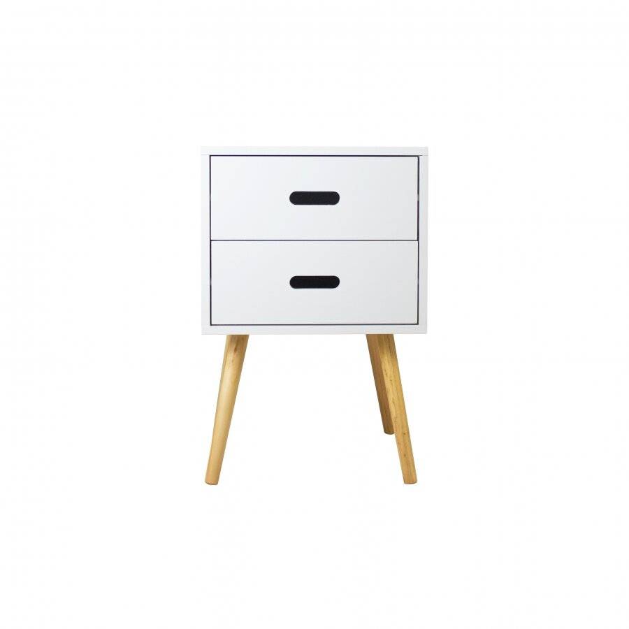 Retro Style MDF Bedside Storage Unit  With 2 Drawers - White