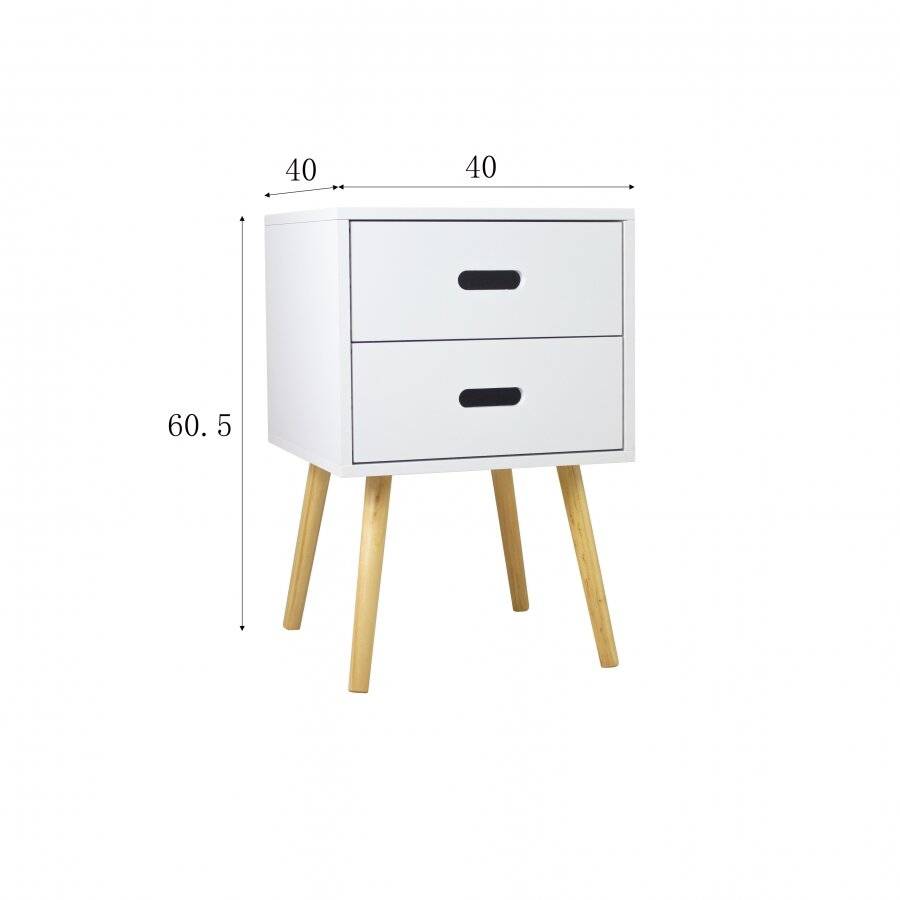 Retro Style MDF Bedside Storage Unit  With 2 Drawers - White