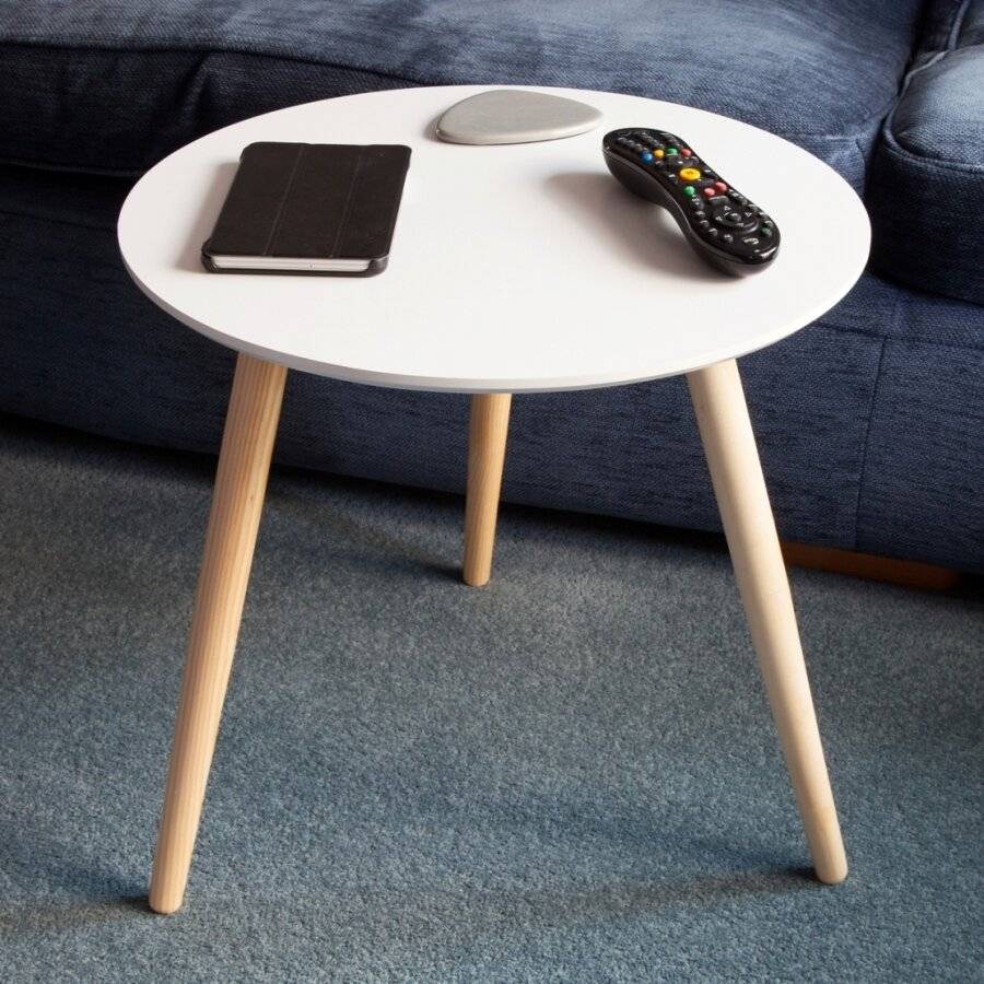 Retro Style Round Coffee Table - MDF Table Top & Wooden Legs