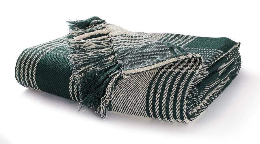 Reversible Super King Cotton Tartan Throw For Sofa/Armchair,Dark Green