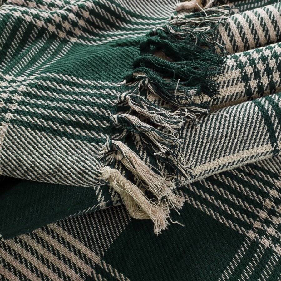 Reversible Super King Cotton Tartan Throw For Sofa/Armchair,Dark Green