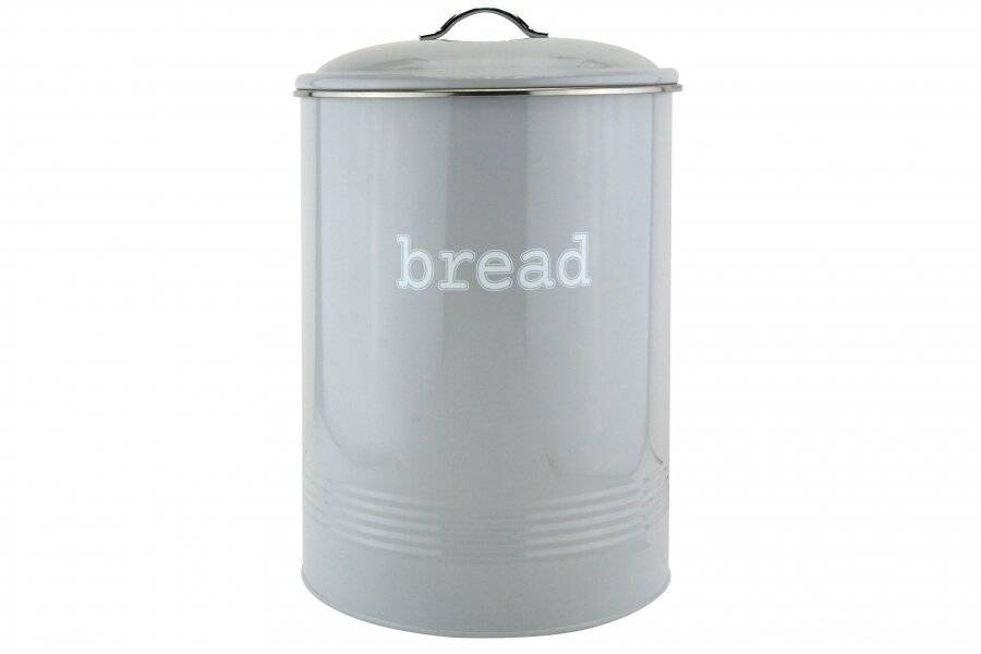 EHC Round Grey Enamel Bread Bin Storage Canister - Dia. 23 x (H) 36 cm