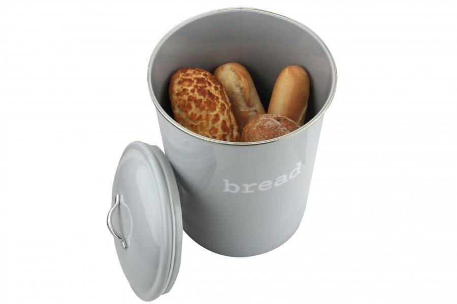EHC Round Grey Enamel Bread Bin Storage Canister - Dia. 23 x (H) 36 cm