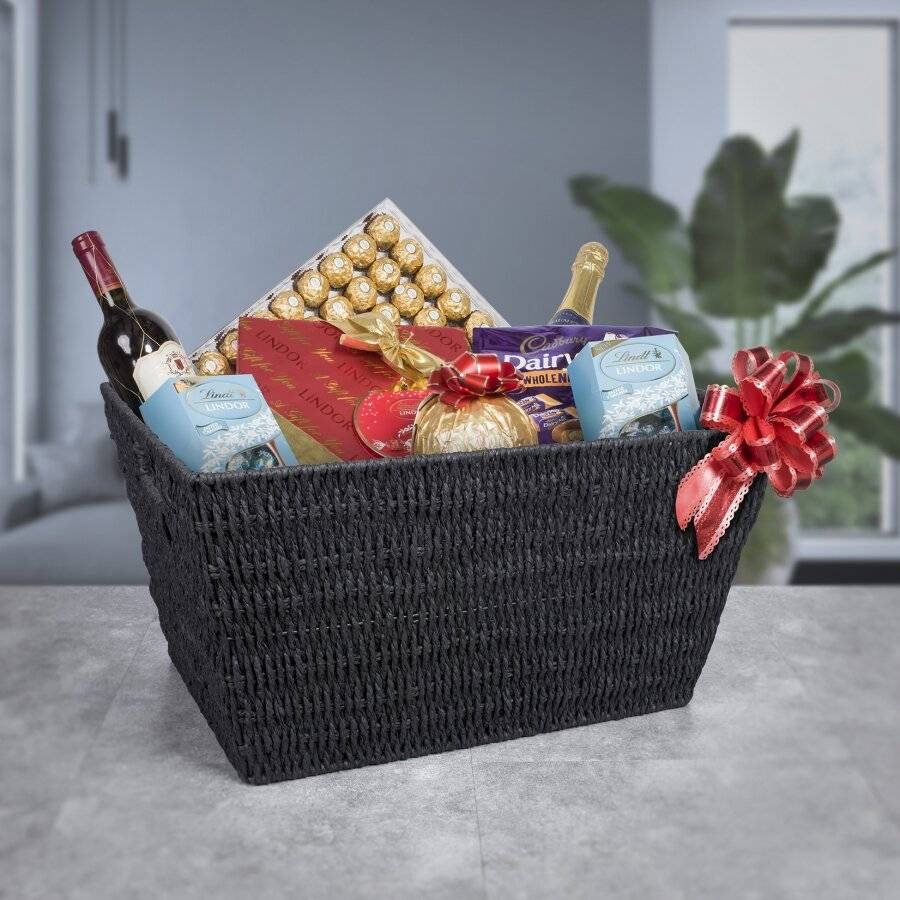 Set of 2 Large Paper Rope Storage Basket With Carry Handles, Black