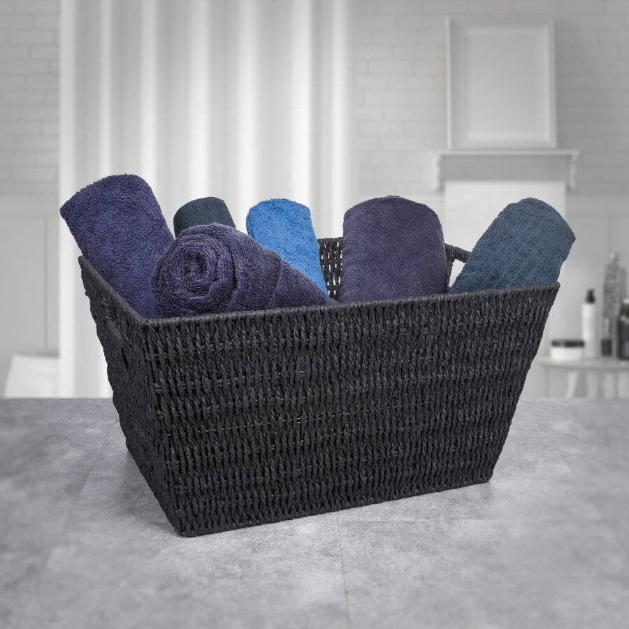 Set of 2 Large Paper Rope Storage Basket With Carry Handles, Black