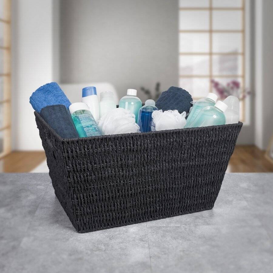 Set of 2 Large Paper Rope Storage Basket With Carry Handles, Black