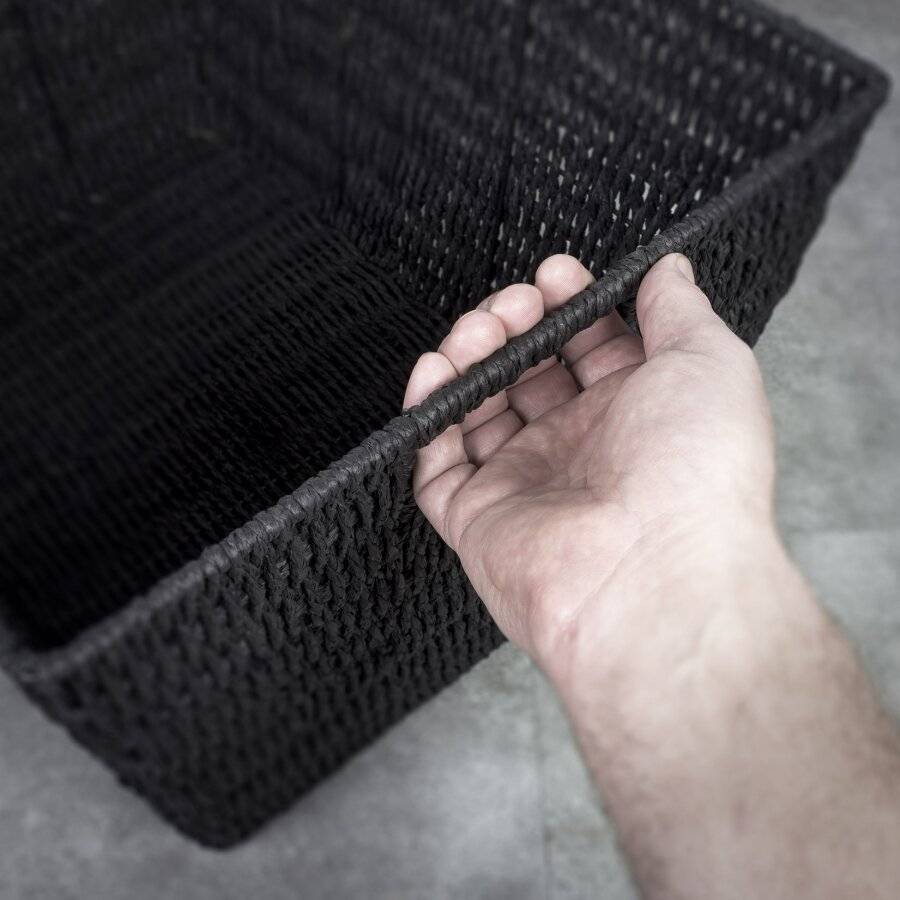 Set of 2 Large Paper Rope Storage Basket With Carry Handles, Black