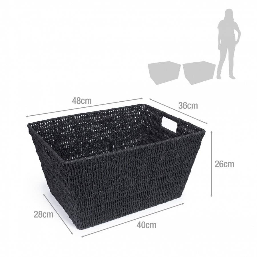 Set of 2 Large Paper Rope Storage Basket With Carry Handles, Black