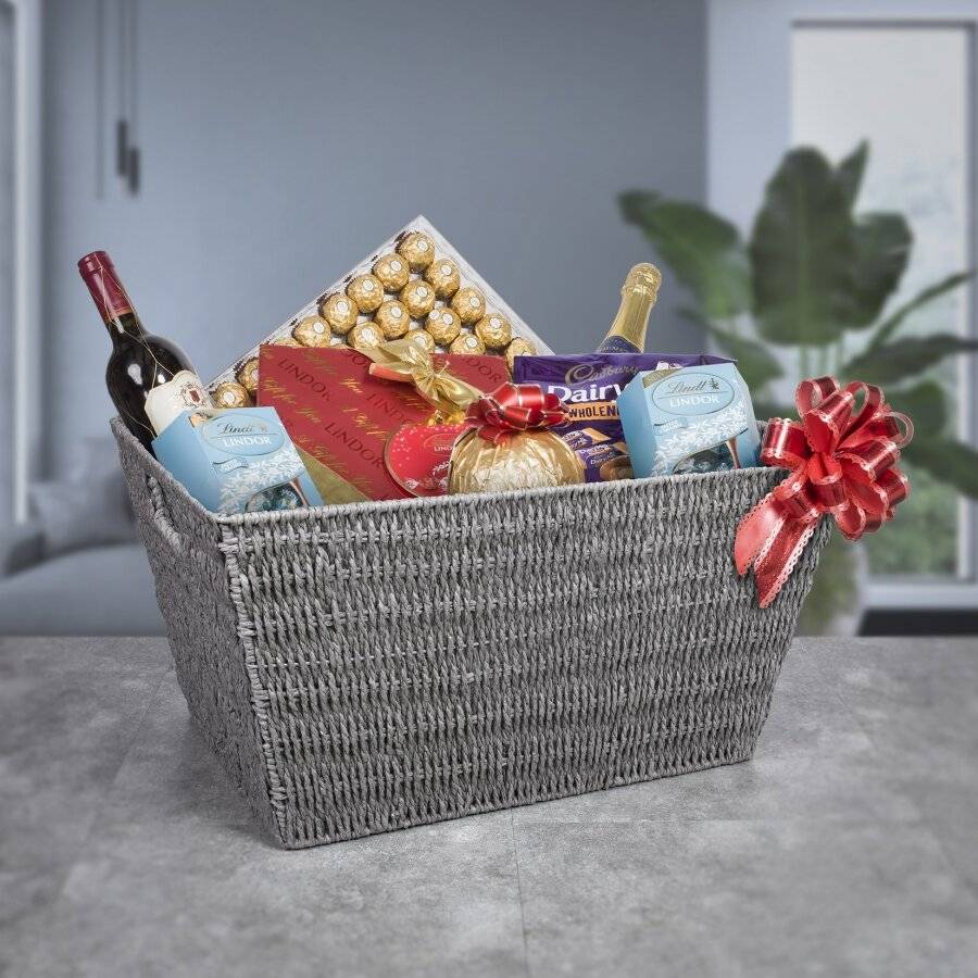 Set of 2 Large Paper Rope Storage Basket With Carry Handles, Grey
