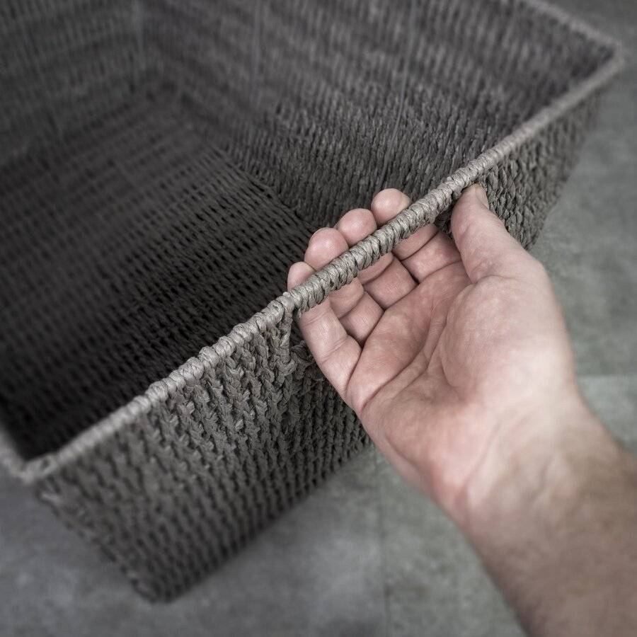 Set of 2 Large Paper Rope Storage Basket With Carry Handles, Grey