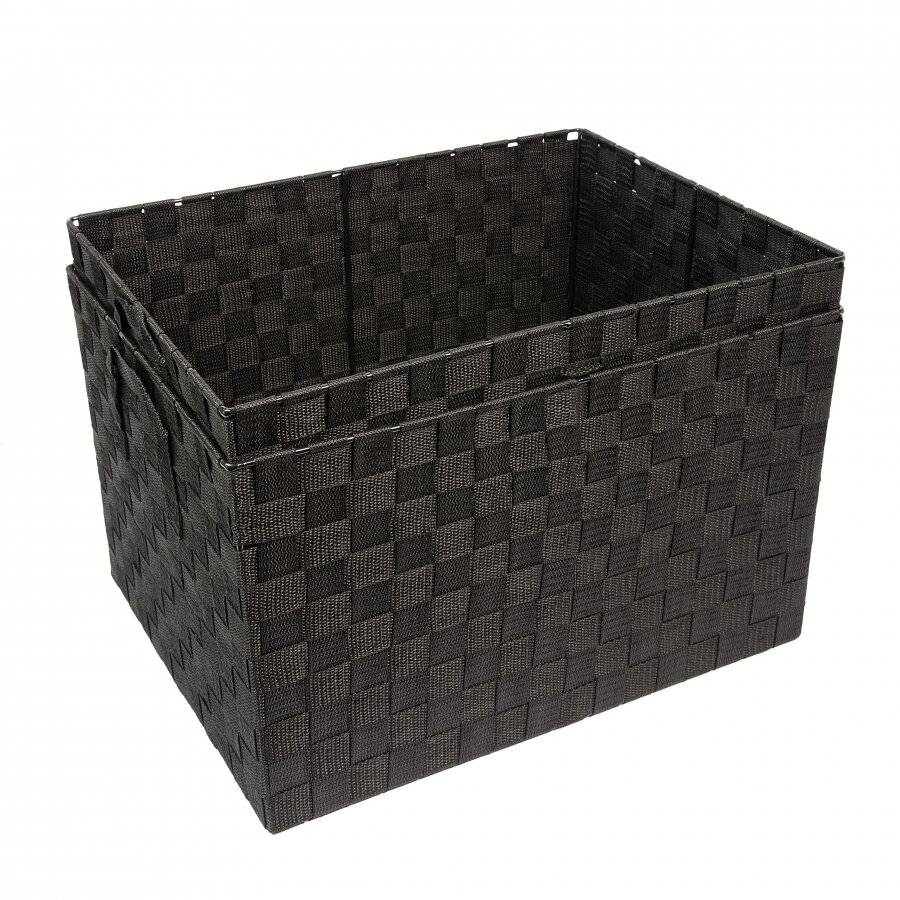 Set of 2 Woven Large Storage Basket With Carry Handles, Black