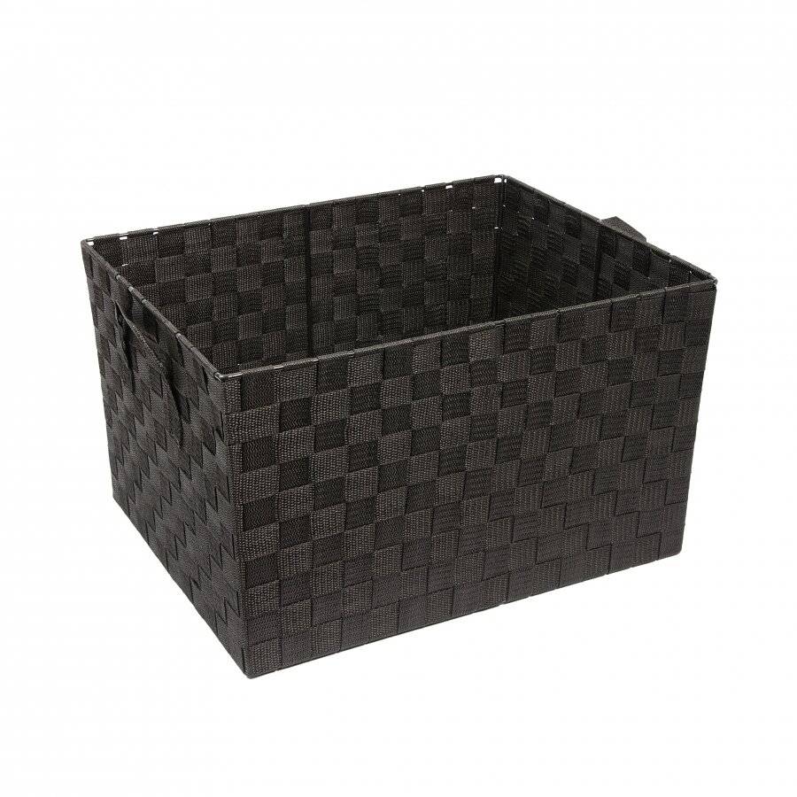 Set of 2 Woven Large Storage Basket With Carry Handles, Black