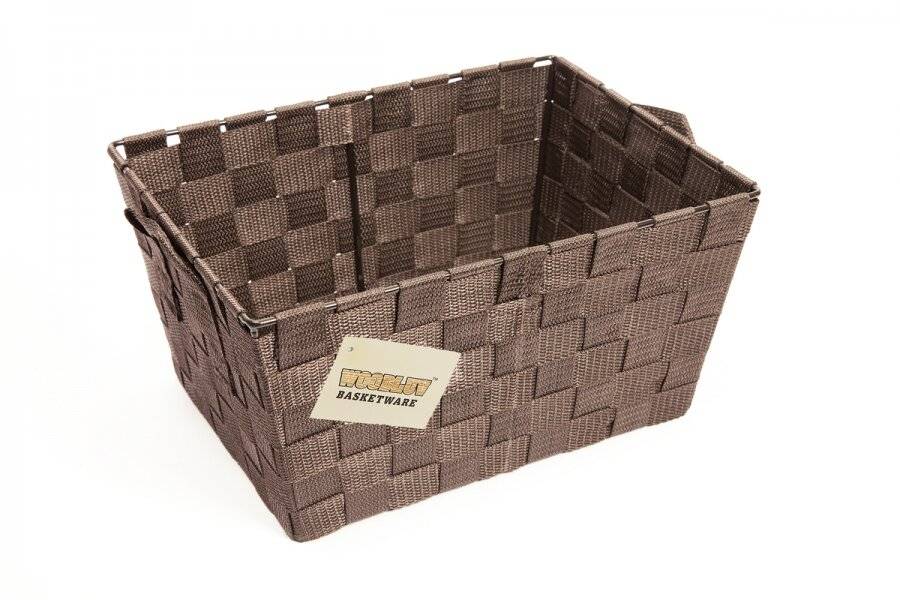 Set of 3 Rectangular Woven Storage Basket With Carry Handles, Brown