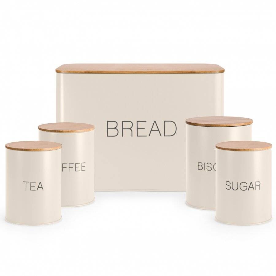 EHC Set of 3 Cream Tea, Coffee & Sugar Jars With Airtight Bamboo Lid