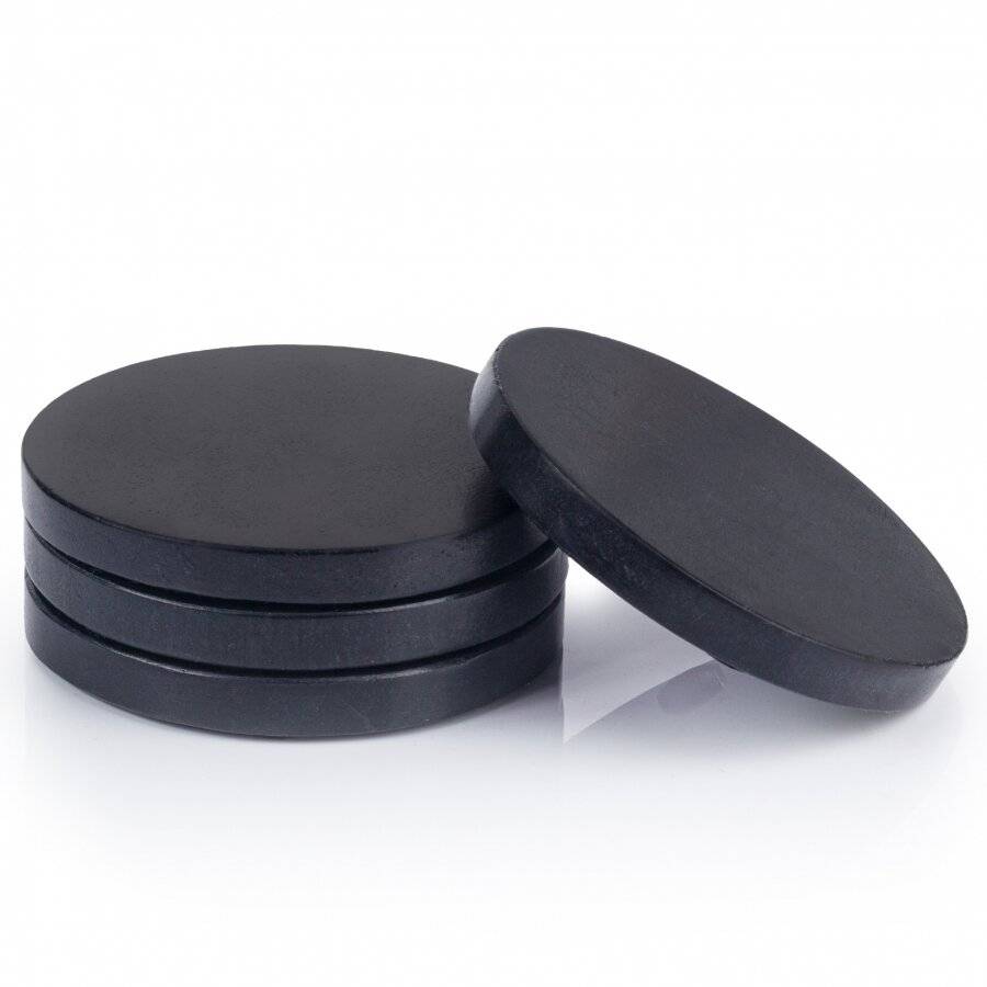 Set of 4 Handcrafted Round Marble Coasters With Plastic Grip, Black