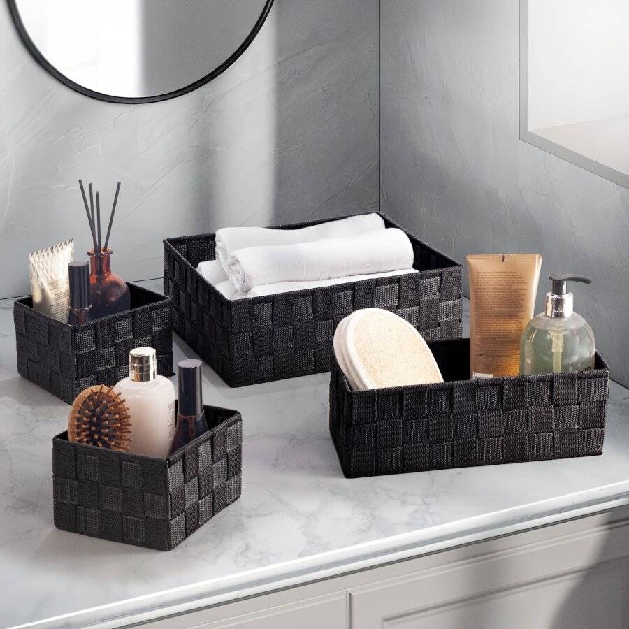 Set of 4 Multi-purpose Polypropylene Shelf Storage Basket Set, Black