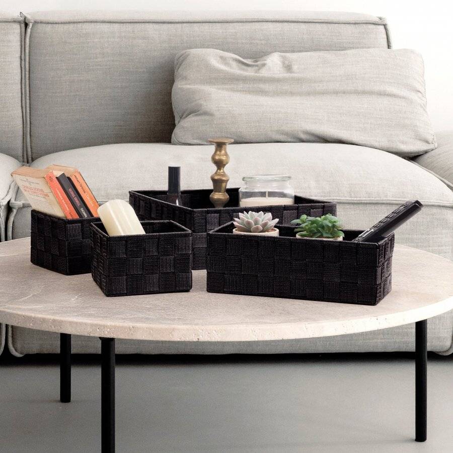 Set of 4 Multi-purpose Polypropylene Shelf Storage Basket Set, Black