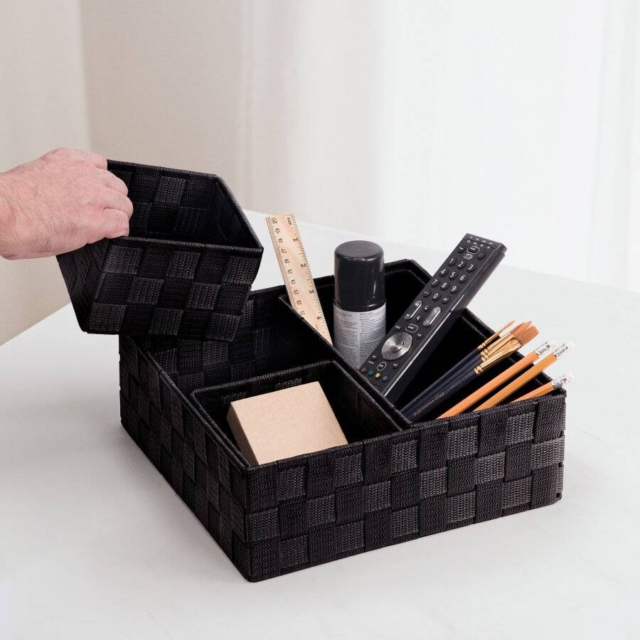 Set of 4 Multi-purpose Polypropylene Shelf Storage Basket Set, Black