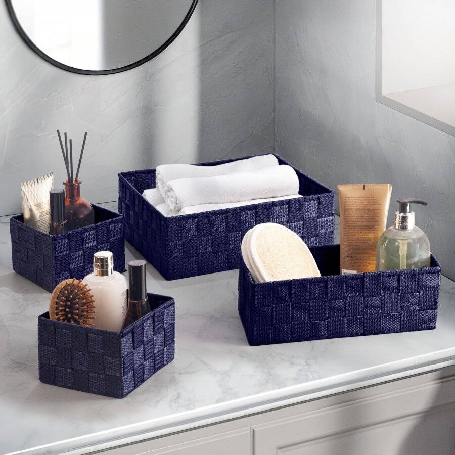 Set of 4 Multi-purpose Polypropylene Shelf Storage Basket Set, Grey