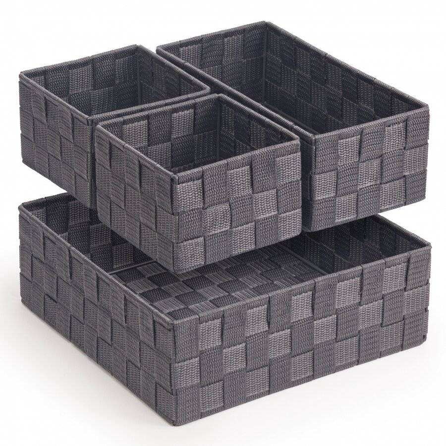 Set of 4 Multi-purpose Polypropylene Shelf Storage Basket Set, Grey