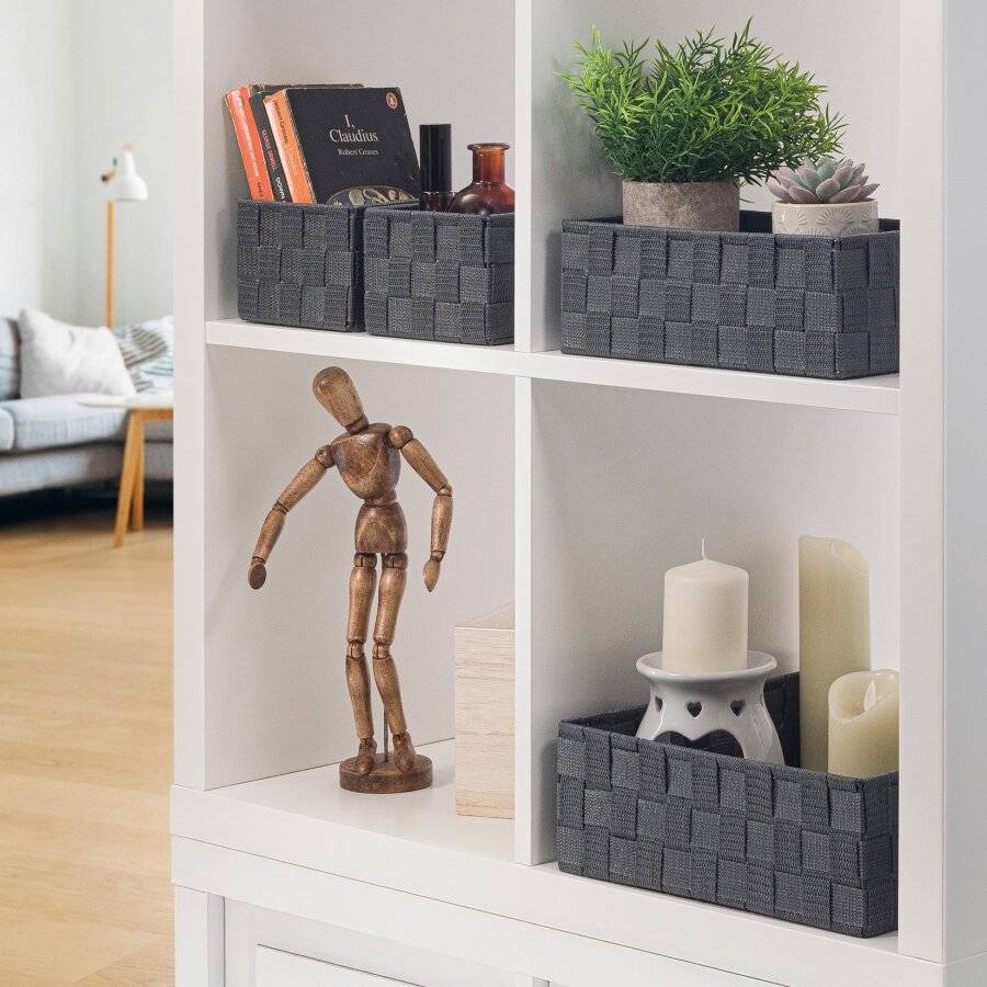 Set of 4 Multi-purpose Polypropylene Shelf Storage Basket Set, Grey