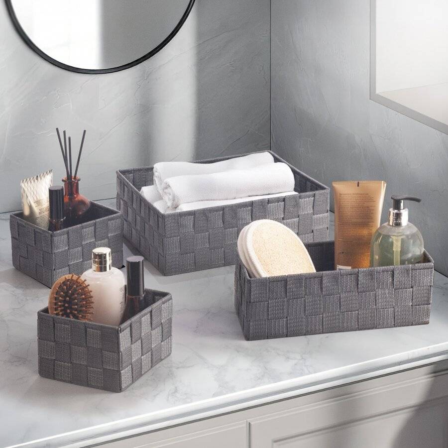 Set of 4 Multi-purpose Polypropylene Shelf Storage Basket Set, Grey