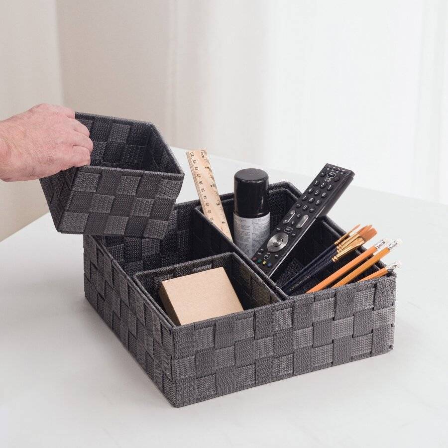 Set of 4 Multi-purpose Polypropylene Shelf Storage Basket Set, Grey