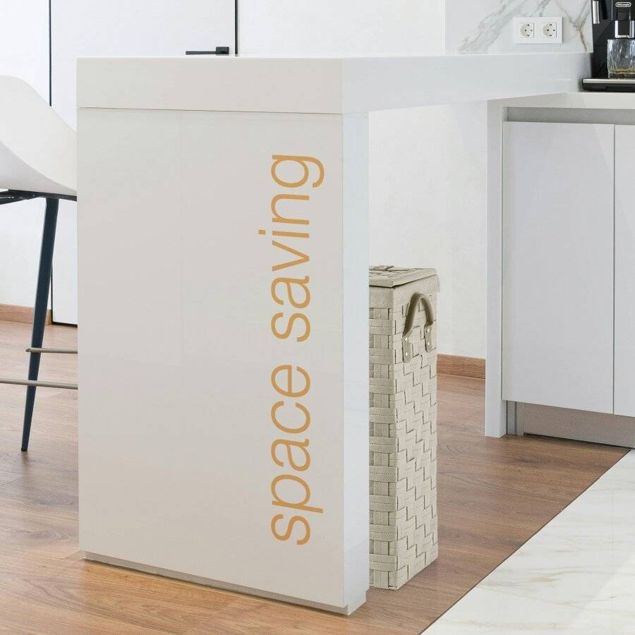 Slimline Laundry Linen Basket With Lid & Faux Leather Handle, Cream