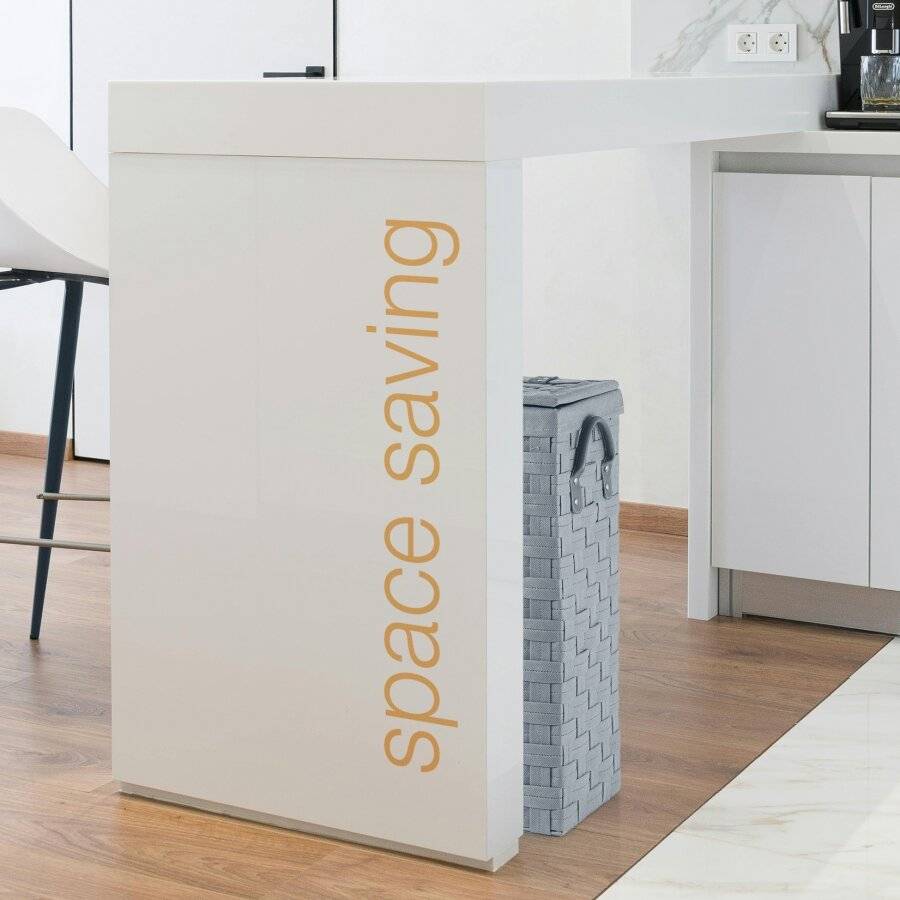 Slimline Laundry Linen Basket With Lid & Faux Leather Handle, Grey